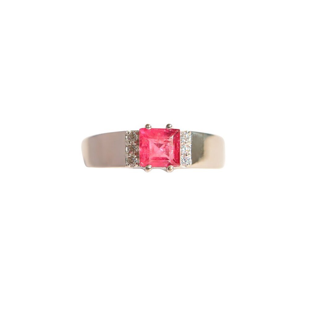 Genuine Pink Tourmaline Ring with CZ in 925 Sterling Silver - Picture 4 of 7